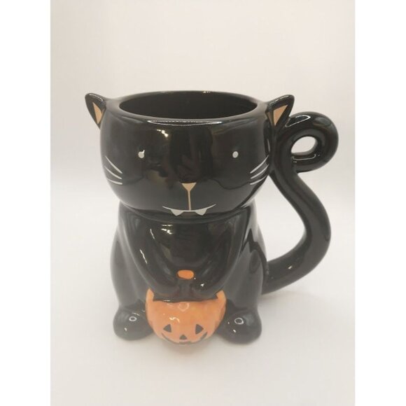 Black Vampire Cat Halloween Mug with Pumpkin by Holiday Home - Picture 1 of 7